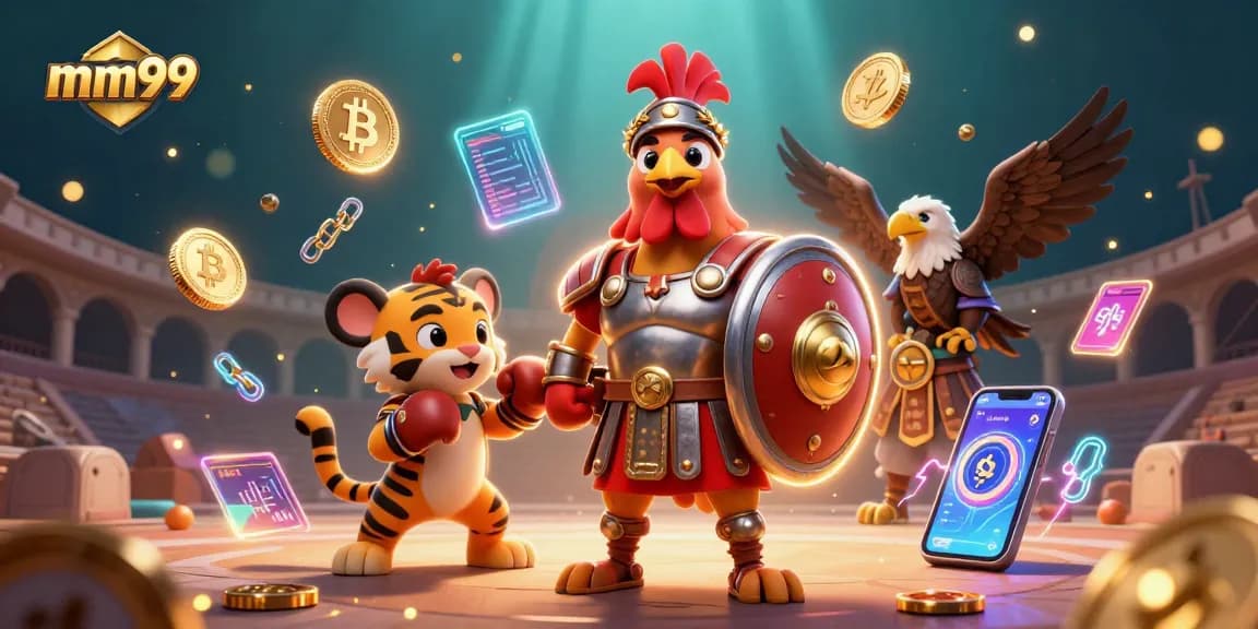 Experience the thrill of betting at mm99 with vibrant 3D cartoon characters in a casino-themed scene.