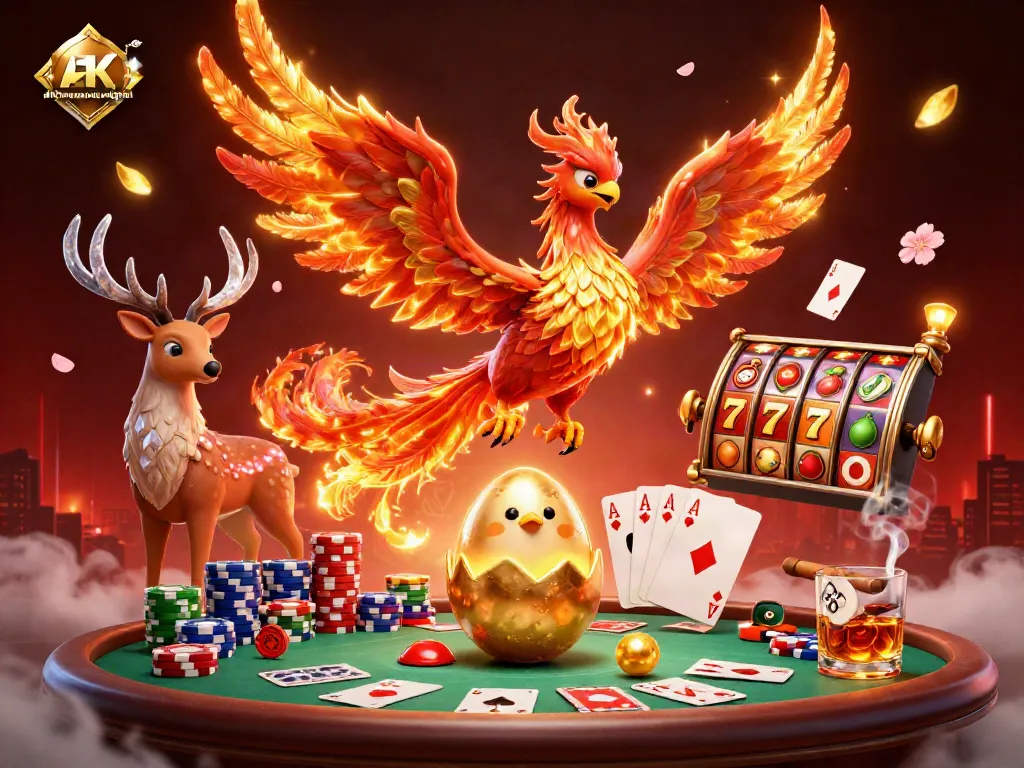 Experience ahimajournal-digital through vibrant casino action featuring phoenixes and poker elements.