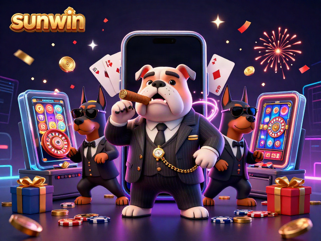 Experience thrilling gaming fun with sunwin as the bulldog boss leads in a vibrant casino scene.