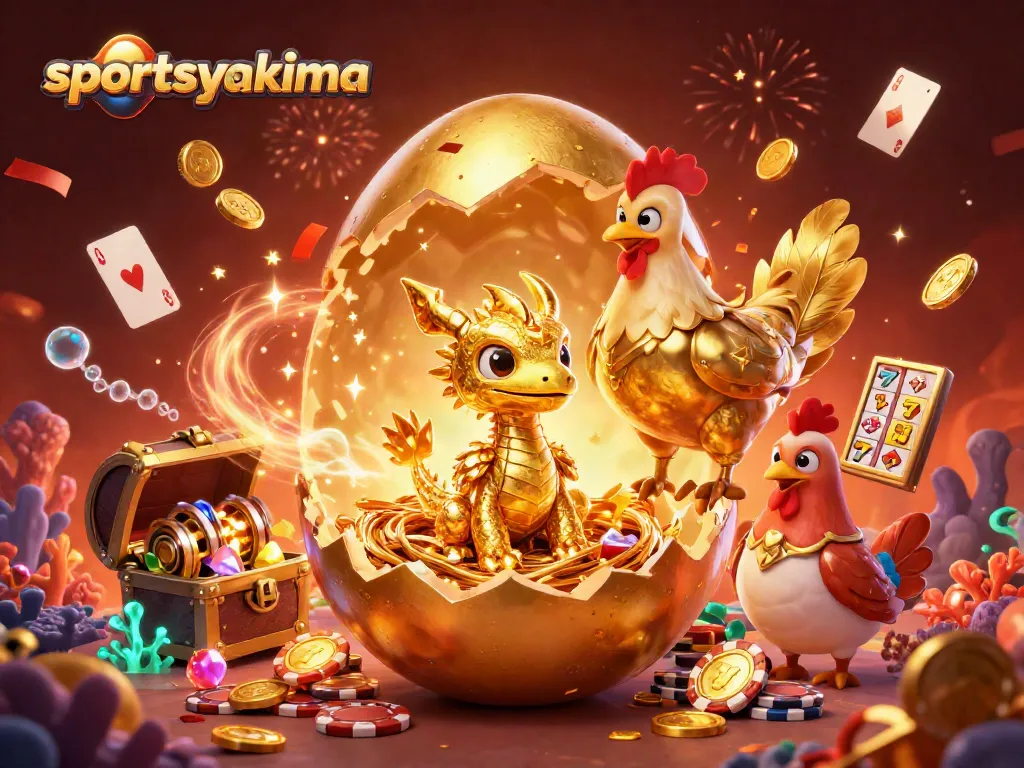 Experience thrilling wins with sportsyakima showcasing a baby dragon and vibrant game elements in a lively casino scene.