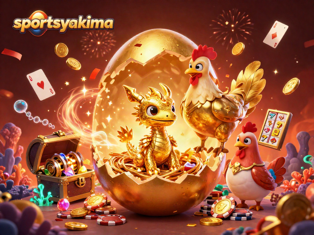 Experience thrilling wins with sportsyakima showcasing a baby dragon and vibrant game elements in a lively casino scene.